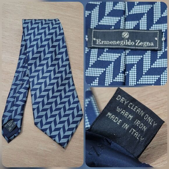 Ermenegildo Zegna 100% Silk Tie Blue Geometric Luxury Designer Made in ITALY - Picture 1 of 9